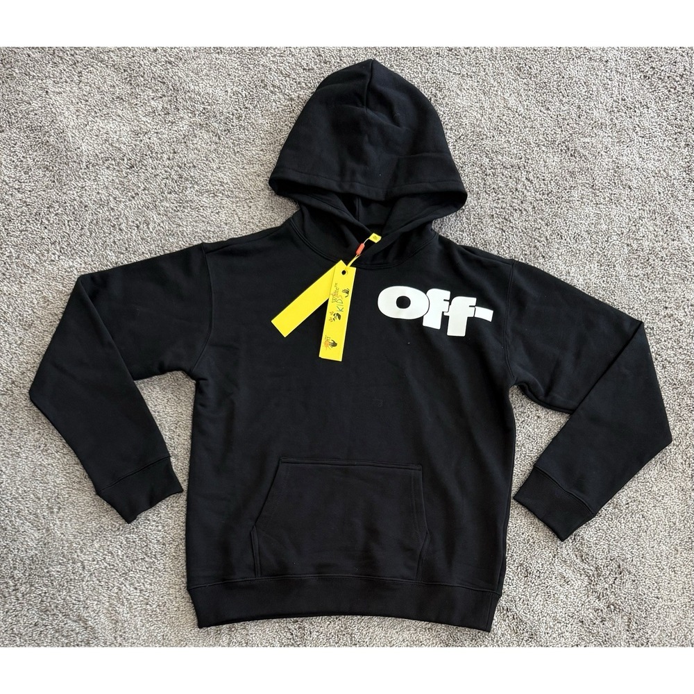 Off White Type Graphic 3D Logo Cotton Hoodie Black White Big Kids Size 14